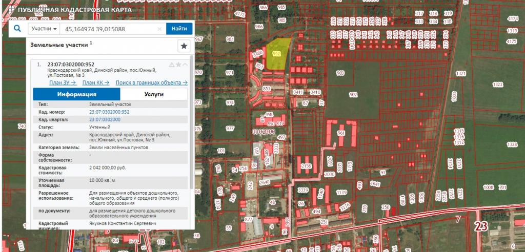 Кадастровая карта южный динской район