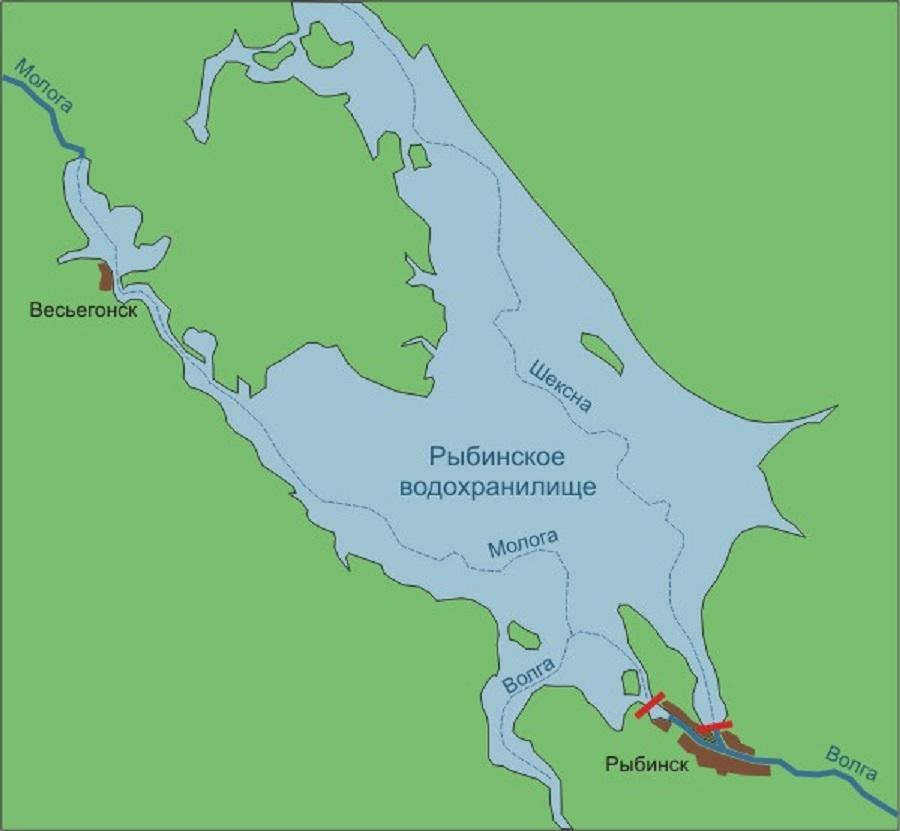 Водная карта рыбинского водохранилища